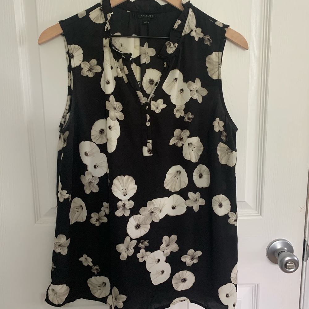 Talbots floral, sleeveless blouse, size large